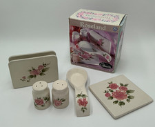 Vintage Roseland Gibson Spoon Rest Salt & Pepper, Trivet, Napkin Holder RARE NIB picture