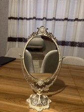 Elegant Vintage Style Oval Vanity Tabletop Swivel Mirror – Silver Ornate Frame picture