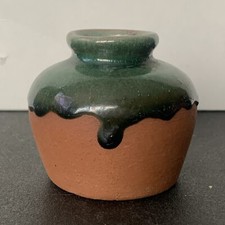 Mexican Art Pottery Redware Clay Pottery Green Drip Glaze Bud Vase picture