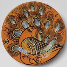 Vintage Hand Painted Signed Talaquepaque Peacock Pottery Wall Charger Plate 16” picture