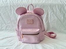 Disney Parks Loungefly Woven Minnie Mouse Ears Pink Lavender Mini Backpack picture