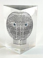 Vintage Merle Edelman Op-Art Lucite Triangular Block Face With Blue Eyes picture