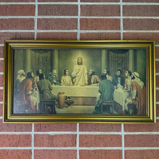 Vintage Last Supper Cardboard Litho Print C. Bosseron Chambers Gold Frame 26.5