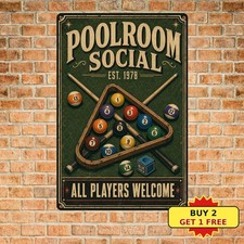 Retro Billiards Club Metal Sign Pool Room Man Cave Wall Decoration picture