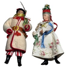 Vintage Polish Folk Art Dolls Krakow Couple Traditional Costume Red White 5