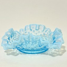 Mid Century Vintage Fenton Blue Opalescent Hobnail Dish Aqua Blue Gradient Glass picture