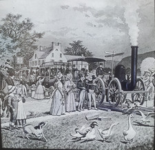 The First Steam Railroad in US, c1900 G. Kanzee Magic Lantern Glass Slide picture