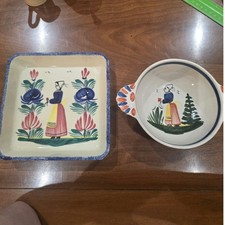 Set of 2Henriot Quimper rectangle platter Breton motifs. picture