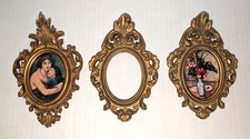Vtg Gold Syroco Style Ornate Oval Hollywood Regency set of 3 botanical frames E3 picture
