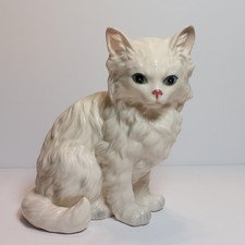 Vintage Lefton White Persian Cat Figurine Blue Eyes Ceramic Kitten Decor H1514 picture