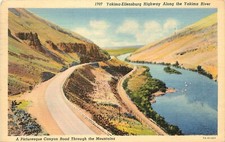 Linen Postcard; Yakima-Ellensburg Highway along Yakima River WA Posted 1942 picture