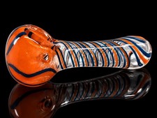 Orange Blue Glass Tobacco Hand Pipe Clear Spiral Stripe Art Design picture