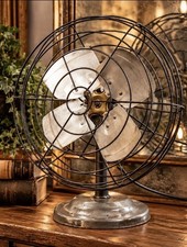 Vintage 16” Metal Desk Fan 4 Aluminum Blade Industrial Wire Cage MCM *ShipsFAST picture