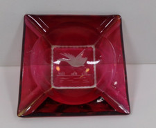 Vintage Heavy Ashtray RUBY RED THICK GLASS 6