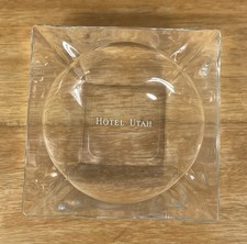 VTG Hotel Utah Ashtray Clear Glass Logo Advertising 4.5 SQ Excellent Condition picture