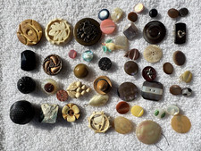 Vintage Antique Button Lot 40+ Assorted Glass Wood Metal Carve Novelty Statement picture