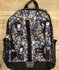 TokiDoki Black Multicolor Character Allover Print Backpack Simone Legno NWOT picture
