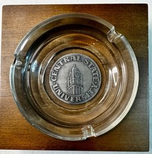 Vintage Central State University Wood & Glass Ash Tray 5.5 Inch picture