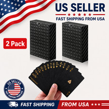 2 Pack Waterproof Plastic Playing Cards Black PVC Poker Decks Travel Camping picture