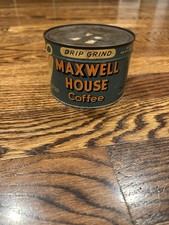 MAXWELL HOUSE COFFEE 1 POUND KEYWIND TIN CAN FULL UNOPENED 1940’s FINE GRIND picture