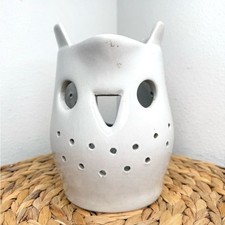 MA Hadley Owl Luminary White Ceramic Candle Holder Animal Clay Handcrafted Light picture