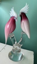 RENATO ANATRA Signed Murano Art Glass Two Cockatoos Parrot Sculpture picture