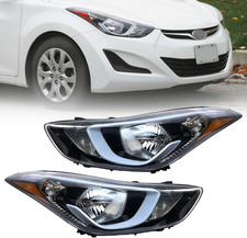 Pair Headlight Assembly Compatible with 2014 2015 2016 Hyundai Elantra W/Bulbs H picture