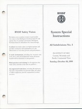 BNSF BURLINGTON NORTHERN SANTA FE SYSTEM SPECIAL INSTRUCTIONS #5 10/10/99 NEW   picture