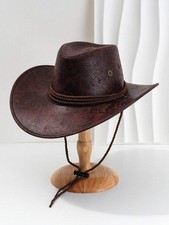 Vintage Faux Leather Big-edge Western Cowboy Hats Panama Gentleman Cowgirl Jazz picture