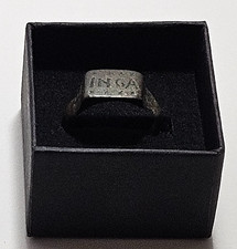 AUTHENTIC MEDIEVIL BRONZE RING WITH (INGA) AND SALTIRES 14th-16th CENTURY AD. picture