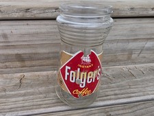 HTF Vintage 1950s Folgers Instant Coffee Crystal Glass Empty Jar W/Label 10oz picture