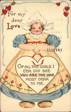 Valentines Dutch Girl Greeting c1900-20s Vintage Postcard picture