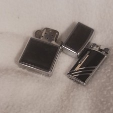 Zippo Lighters Lot of 2 with Inserts - Black & Silver Collectible picture