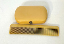Vintage ART DECO Yellow Celluloid Vanity Items Large COMB Travel BOX picture