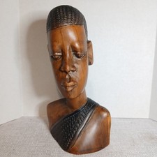 Vintage Hand Carved African Man Bust Wood Sculpture Figure 8½