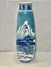 Vintage Jinmen Ceramic Factory Square Landscape Vase - Turquoise Ground picture
