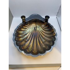 Vintage Silver Plate Shell Dish Candle Holder Grotto Maximalist Coastal Gothic picture