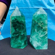 4.88LB 2pcs Natural Colourful Fluorite ObeliskQuartz Crystal Tower Point Healing picture