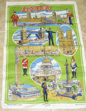 Vintage London Linen Tea Towel Made in Ireland Irish Cabins Linens Great Shape picture