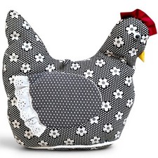 VTG 1980s Hand Sewn Hen Chicken Grey White Floral & Dots Country Farmhouse  picture