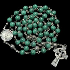 CREED Sterling Silver Green Malachite Gemstone Celtic Irish Catholic Rosary 23