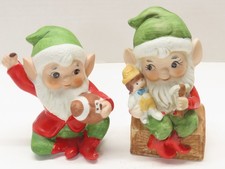 VTG Homco Christmas Elves Elf Figurines #5618 Ceramic 2ct Pixie Football D3721 picture