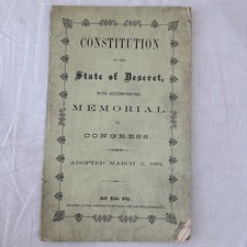 1872 Constitution State of Deseret Mormon Utah Statehood Rare Green Wraps picture