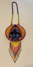 End of the Trails, Handmade Native American Beaded, Painted Medallion Necklace. picture