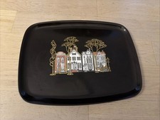 Couroc of Monterey Row Houses Mid-Century Inlaid Brass Wood Tray 9.5” x 13” picture