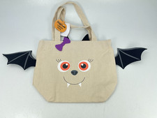 Eccolo Halloween Canvas Tote Bat Vampire Purple Bow Girls Candy Bag Handles -NEW picture