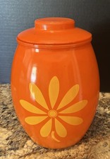 Vintage Bartlett Collins Cookie Jar Orange with Yellow Daisy Flowers READ picture