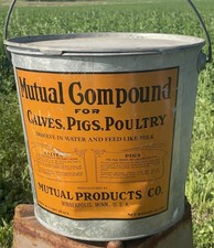 Vintage Mutual Compound Cattle Pigs Poultry Supplement Galvanized Bucket W/ Lid picture