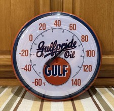 Gulf Thermometer Sign Gas Oil Garage Parts Tools Vintage Style Wall Decor picture