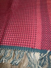 Vintage 49x27 2 Sided Hand Woven Pink Blue Tweed Rag Runner Throw Rug GORGEOUS picture